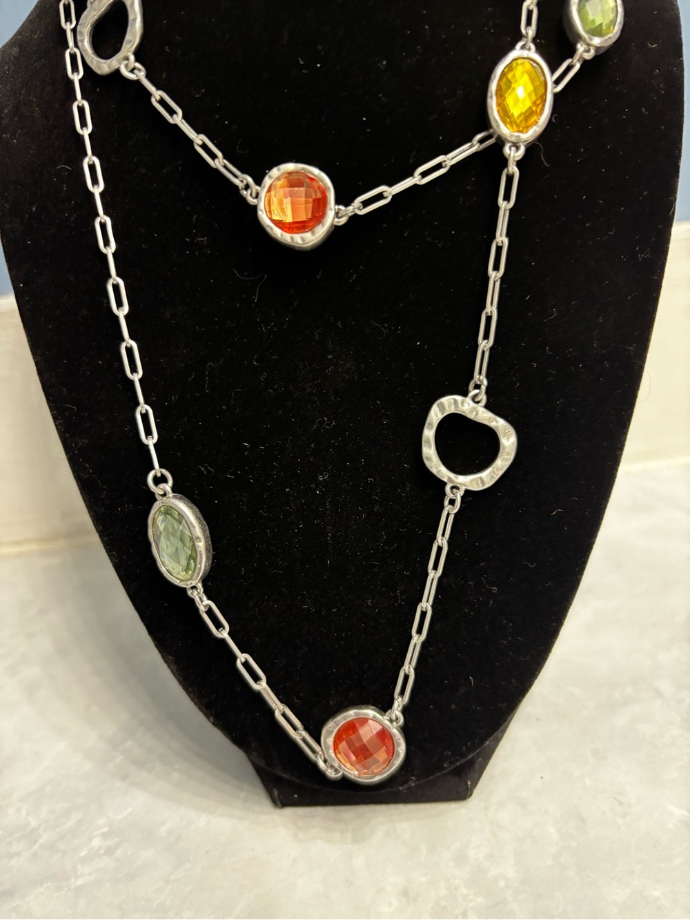 Vintage Lia Sophia Multi-Color Gemstone Station Necklace - Women Jewelry - Picture 3 of 6